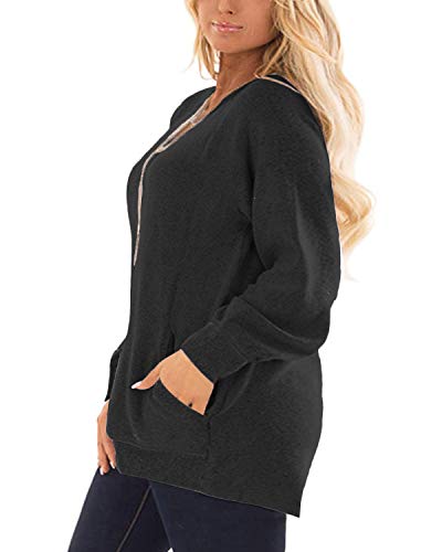DOLNINE Women's Plus Size Sweatshirts Color Block Long Sleeve Pocket Shirts Tops2