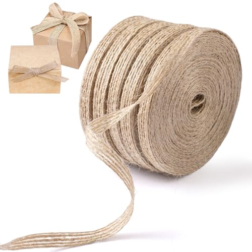 Cinta Yute Natural, 0.6cm Tela Arpillera Rollo, Cinta de Arpillera, Yute Rollo, Cinta de Arpillera Vintage para Manualidades Decoración de Bodas y Navidad Envolver Regalos, 50m
