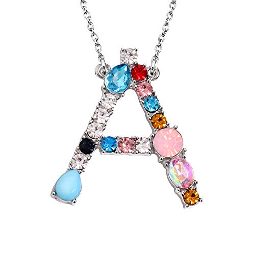 bifriend Plata 26 Letras Cristal Collar Joyas Regalos para Mujeres Chica Dama (A)