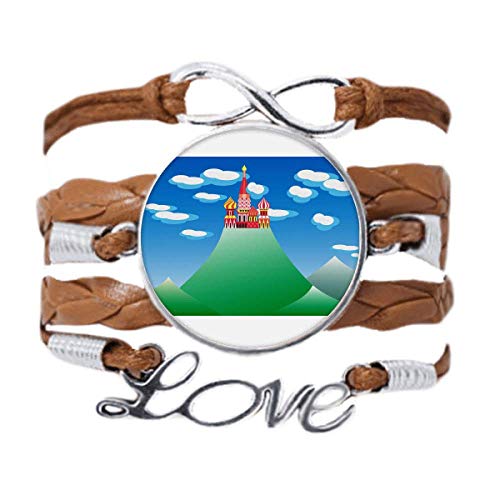 Bracelet corde tordue cuir noir à motif mountain cloud château style anglais chinois