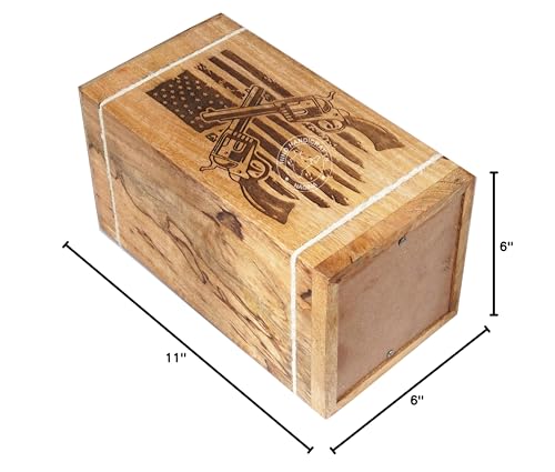 Image of Handcrafted Floral Engraved Wooden Urns for Human Ashes Adult Large - Cremation Urn for Ashes - Burial Urn for Columbarium - Funeral Urn Box (Two Gun Cross, 250 LB - Hardwood)