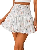MATEAM Floral Skorts for Woman Ruffle Mini Skirt Running Flowy Athletic Shorts for Women 2026 Spring Trendy Causal Summer Gym Boho Outfits White XL