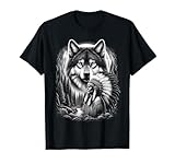 Native American Indian and Wolf Feathers Chief Art T-Shirt