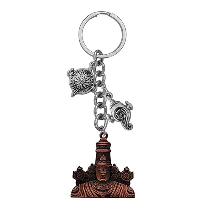 Porte-clés Tirupati Balaji acier inoxydable cuivre argenté taille medium
