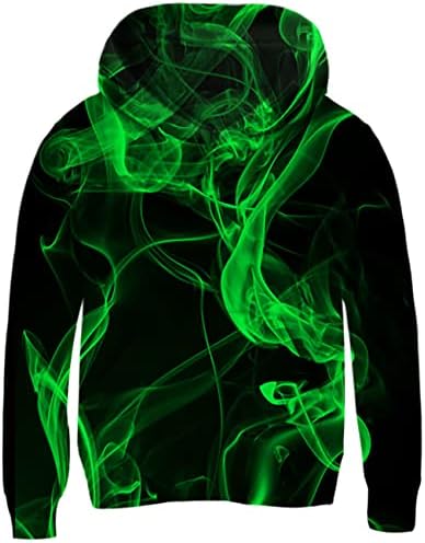 uideazone Boy's Fashion Sweatshirt Novelty 3D Print Pullover Hoodie Funny Green Smoke Graphic Hoodies for Boys Girls 8-10T Fleece Hooded Sweatshirt for Outdoor Casual Sport