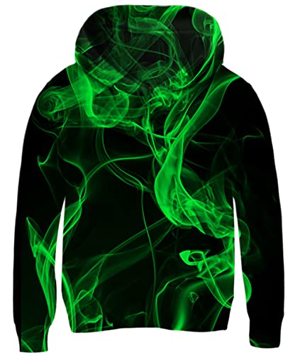 Uideazone Boy's Fashion Sweatshirt Novelty 3D Print Pullover Hoodie Funny Green Smoke Graphic Hoodies For Boys Girls 8-10T Fleece Hooded Sweatshirt For Outdoor Casual Sport #TOP2
