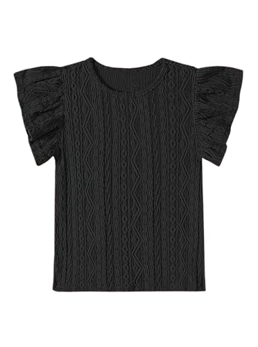 Image of Girls' Summer Shirts Cute Tops Ruffle Sleeve Crew Neck Casual Tees