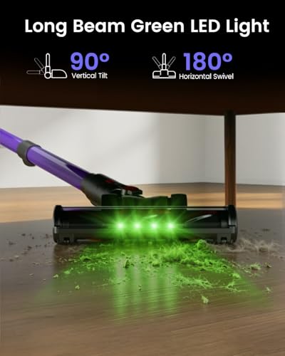 Image of Cordless Vacuum Cleaner, 120Mins Runtime with 2 Batteries, 500W 40KPa Vacuum Cleaners for Home, Green Light Anti-Tangle Brush & Wall Mount Charging, Lightweight for Pet Hair Carpet Hard Floors