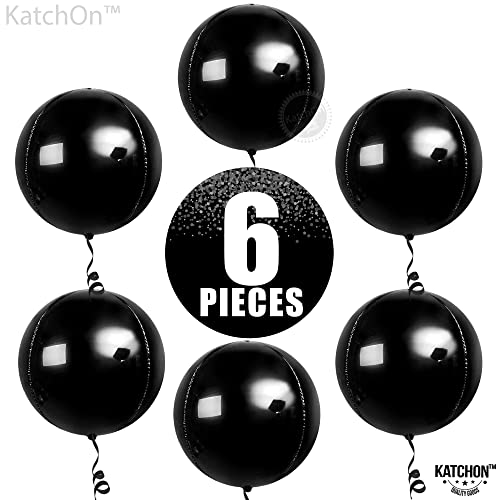 Image of KatchOn, Large Black Mylar Balloons - 22 Inch, Pack of 6 | Round 4D Mylar Balloon for Birthday, Bachelorette Decorations | Black Birthday Party Decorations