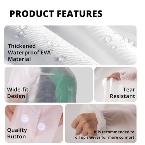 2 Pack Rain Coats Reusable PEVA Rain Hooded Ponchos with a Drawstring Bag for Adult Unisex4