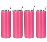 Wzaytia 4 Pack 20 Oz Straight Skinny Tumblers,Individually Gift Boxed Stainless Steel Slim Skinny Tumbler Set Bulk, 20 Oz Insulated Slim Thin Travel Tumbler Cup for Diy,Hot Pink