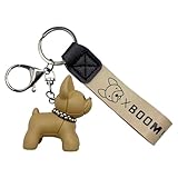 AUTOZOCO Porte-clés chien bouledogue français, breloque bouledogue français, porte-clés chien, porte-clés décoratif Bulldog, ornement de clés de bouledogue français, porte-clés en silicone, Marron