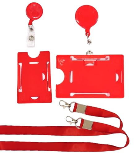 Image of ANG Plastic ID Badge Holder, ID Badge Reel, Lanyard RED (Pack of 2)