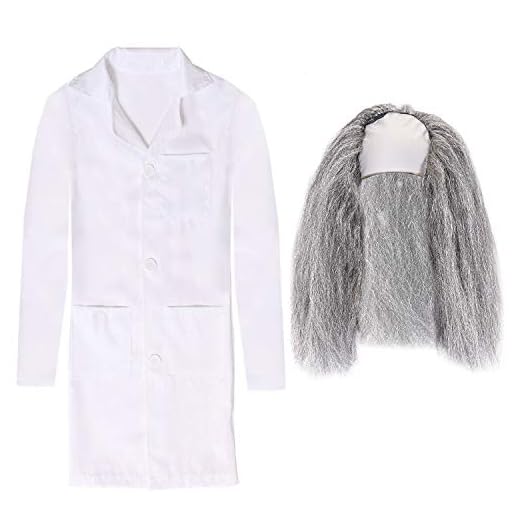 Disfraz de científico loco para adultos. Disfraz de científico loco para hombre con abrigo de laboratorio blanco + peluca gris loco. Tamaño estándar | Tamaño de la peluca: una talla única