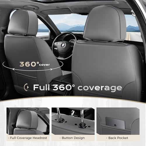 Image of Coverado Car Seat Covers, Front Seat Cover, 2 Pack Luxury Faux Leather Seat Covers for Cars, Waterproof Car Seat Protector Car Seat Cushion, Universal Automotive Seat Covers Fit for Most Cars - Gray