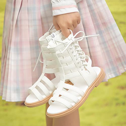 Dazarve Toddler Girls White Gladiator Sandals Little Girl Summer Open Toe Flats With Side Zipper Leather Strapped Roman Sandal Casual Beach Party Dress Flat Shoes(Toddler/Little Kid) #TOP2