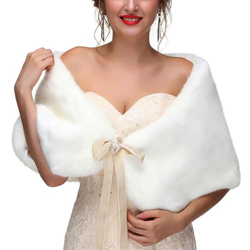 Women's Faux Fur Shawl Wraps Wedding Scarf Stole Cape for Bride and Bridesmaids