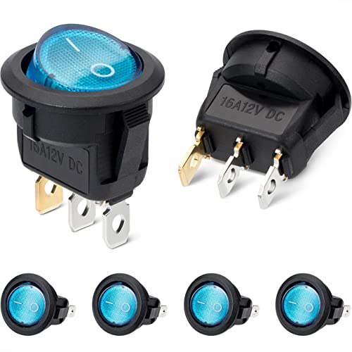 JANDECCN 6Pcs Round Boat Rocker Switch 12V 16A SPST On/Off Switch with LED Light for Car Boat Marine RV (Blue)