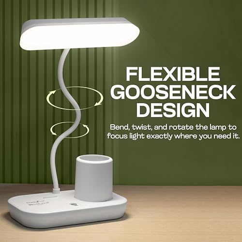 Image of WEIRD WOLF Rechargeable Study Table Lamp with Pen Holder & Mobile Stand, Touch Control, 3 Color Modes, Adjustable Flexible Gooseneck, USB Rechargeable Desk Lamp for Study, Reading, Office & Bedroom