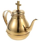COLLBATH Edelstahl Heiliges Wasser Kännchen Gold Vintage Teekessel mit Kreuz Design für Taufe Kommunion Kirchliche Rituale Gebrauch