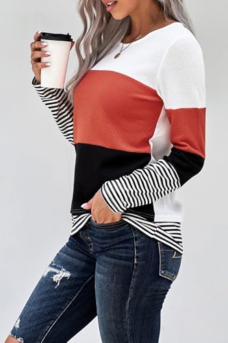 Long Sleeve Shirts for Women Casual Lightweight Sweaters Color Block Striped Tunic Tops2