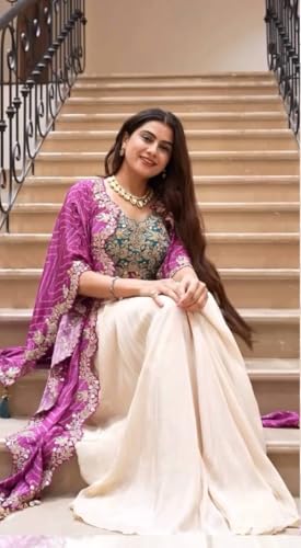 Image of Women Indo Western Dhoti Set with Blouse and Shrug Sequins Embroidery Bandhani Print Ethnic Wear