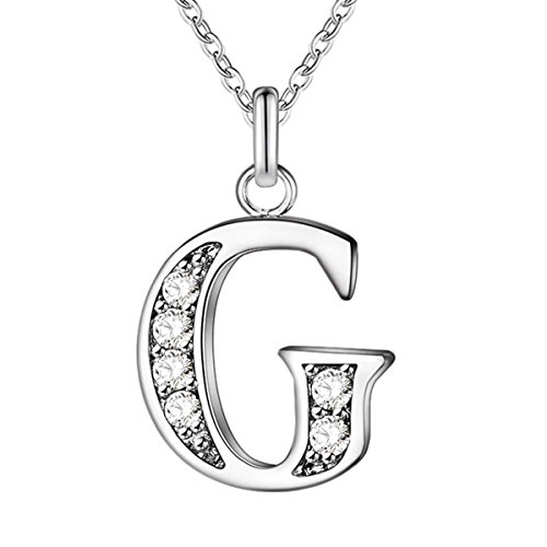 COMISAN Capital 26 Letters S925 Sterling Silver Cubic Zirconia Plated Alphabet Personalized Charm Pendant Necklace for women (G)