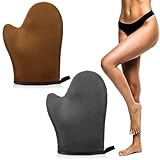 FNANJWQ 2 Stück Tanning Mitt Selbstbräuner Mitt Applikator, Ultraweicher Wiederverwendbarer Selbstbräunungshandschuh mit Daumen zum Auftragen von Bräunungslotion Mousse Sonnencreme