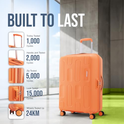 Image of American Tourister Ivy 2.0|Medium Size Check-in Spinner Trolley Bag (68 cm)|360 8 Wheel Travel Luggage|Hard Case Polypropylene (PP) Suitcase|Combination Lock|Tan Orange