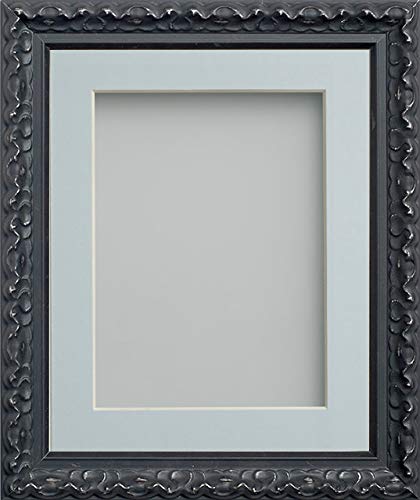 Frame Company Charleston Range Black 10x8 inch Frame With Light Blue Mount for Image 8x6 inch *Choice of Sizes* Fitted with Real Glass — image 1