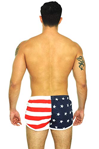 UZZI Men's Side Split Running Shorts American Flag Swimwear2