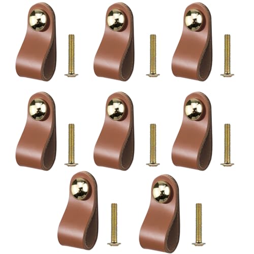 inodiref 8 Pcs Leather Drawer Pulls Leather Handles Cabinet Knob Door Handles with Screws for Cupboard Drawer Pull Knobs Furniture Knobs (Brown)