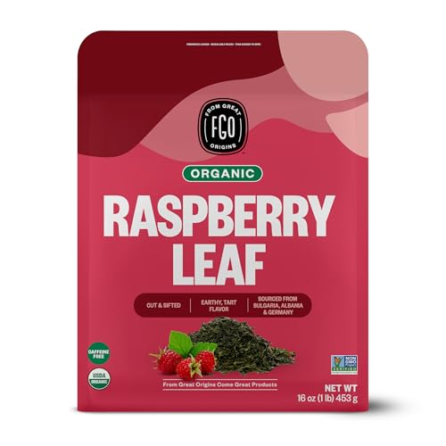 Image of FGO Organic Red Raspberry Loose Leaf Herbal Tea, Cut and Sifted, Caffeine Free, 16oz Bulk Resealable Pouch, Packaging May Vary (Pack of 1)