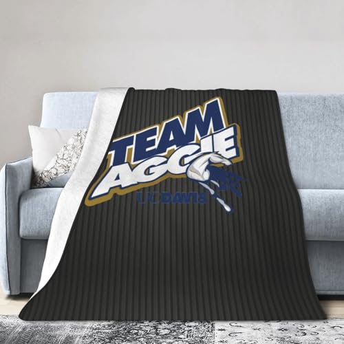 Uc Davis Aggies University Logo Fleece Blanket, Very Soft Microfiber Flannel Blanket for Couch Warm and Cozy for All Seasons