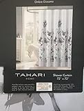 Tahari Home Fabric Floral Medallion Shower Curtain Stylish Fabric Bathroom Decor with Buttonhole Top, Colors and Designs Variations 72' x 72' (Green Ombre Giacomo on Gray Background)