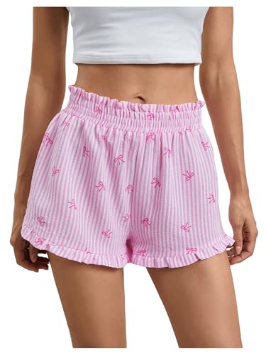 Image of MakeMeChic Women's Gingham Ruffle Lounge Shorts Elastic High Waist Pajamas Boxer Shorts