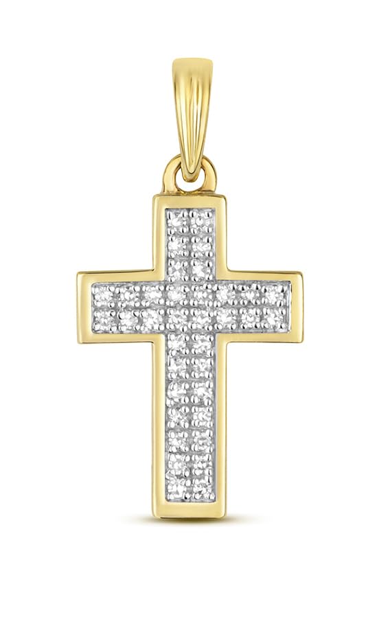 Pendentif Femme Croix Or 375/1000 et Diamant Brillant 0.10 Carat : bijou de cou WJS28819KY
