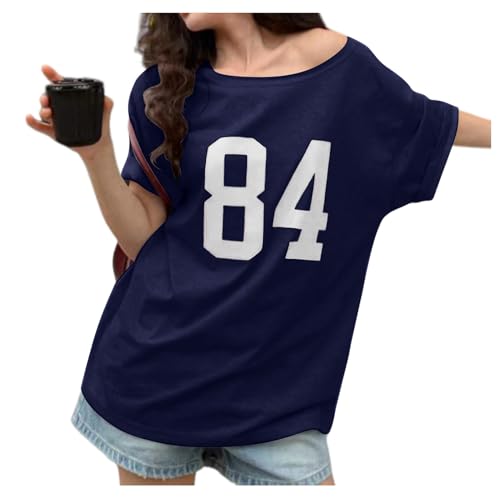 Off The Shoulder Tops for Women Short Sleeve Y2K Jersey Number Graphic Oversized Tshirts E-Girl Tees2