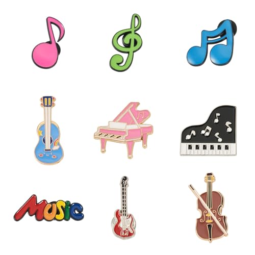Image of Cheriswelry 9Pcs Enamel Backpack Pins Set Music Theme Enamel Lapel Pins Brooch Button Pin 27-36mm for Clothes Jacket Bag Hat Decoration