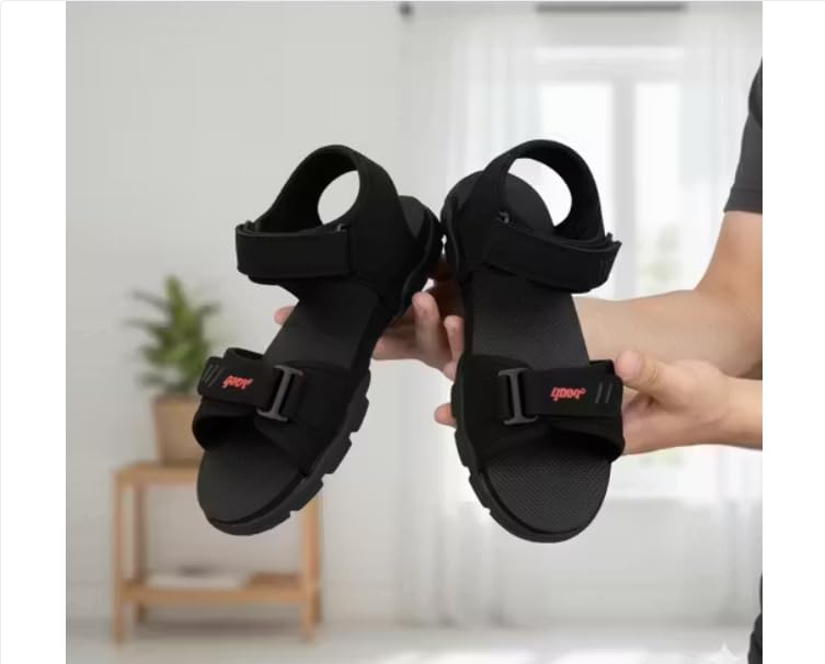 Image of Sport Men's Sandals, Black, Adjustable Straps, Rugged Sole, Outdoor Footwear