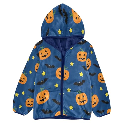 Halloween Pumpkin Bat Stars Toddler Fleece Jacket Girl Boys Hooded Fleece Jacket Coat Warm Outwear Zip-up 3-10T
