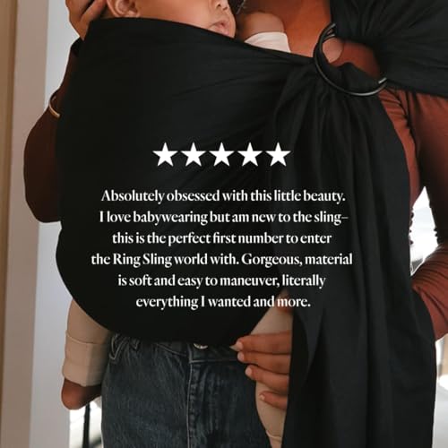 Image of WildBird - Ring Sling Baby Carrier - 0-36 Months (up to 35 lbs) - Standard (74 inch) Raven & Black Ring - Front, Hip or Back Carry - Adjustable Fit - Natural Linen - Baby Essentials - New Mom Gifts