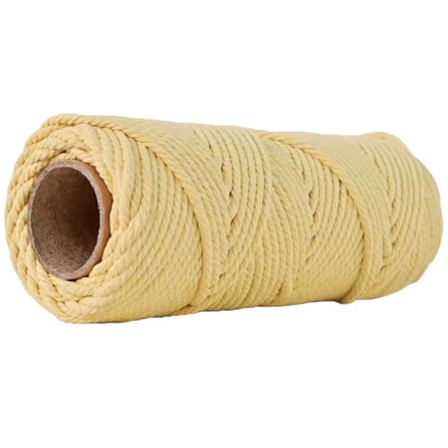 50 Meters Macrame Cord 4mm 100% Natural Cotton Cord Yellow Decorative Twisted Cord DIY Craft Making Braided Cotton Rope for Wall Hanging,Plant Hangers,Crafts,Knitting,Decorative Projects