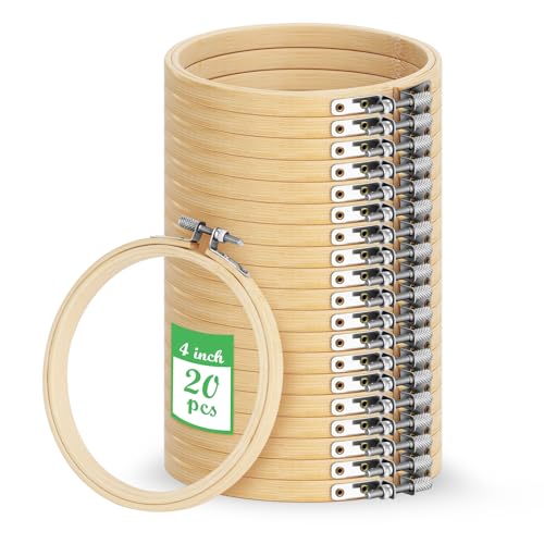 ZOOQUE 20 Piezas Bastidor de Madera para Bordar,10cm Llantas de Bordado de Madera Redondas Set para Punto de Cruz y Manualidades Costura a Mano