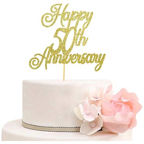 Happy 50th Anniversary Cake Topper 50th Wedding Anniversary Decor Birthday Party Decorations Supplies Gold Glitter Cover