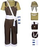 Hallojojo Déguisement Usopp Homme Cosplay Pirate Anime Usopp Uniforme Set Veste Salopette Foulard Ceinture Sac Protège-Poignets pour Dress Up Halloween Carnaval Party Anniversaire Masquerade Costume
