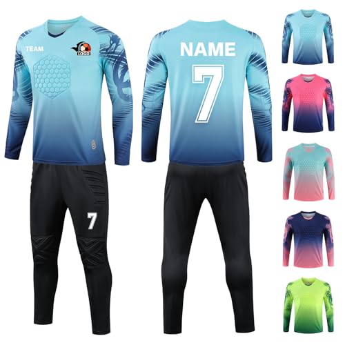 LAIFU Torwarttrikot Personalisieren für Erwachsene/Kinder Torwarttrikot Gepolstert mit Nummer Name Team (Blau)
