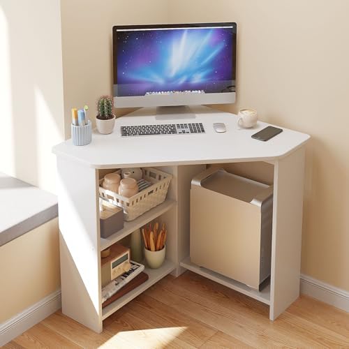 Bureau d'angle informatique blanc 77x77cm avec étagère support CPU - 2