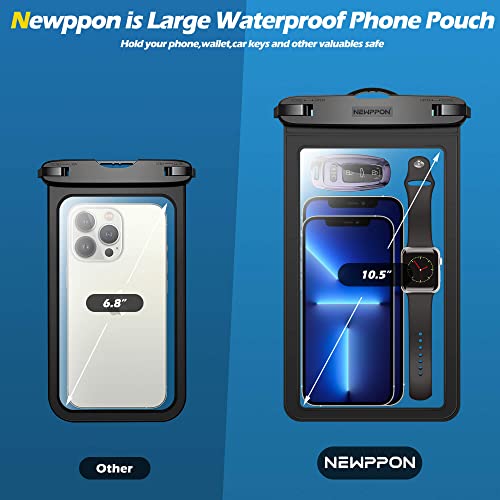 Newppon XIWB14D-BBLK2 Large Waterproof Phone Pouch : 2 Pack Underwater Clear Cellphone Holder - Universal Water-Resistant Dry Bag Case With Neck Lanyard For Iphone Samsung Galaxy thumb #1