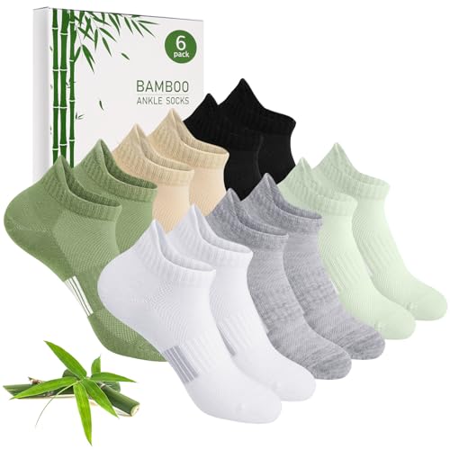 Blu Ninfee Bambusowe skarpety treningowe damskie 3-5/6-8, damskie skarpety do biegania do kostek, oddychające krótkie skarpety sportowe, prezenty dla kobiet, dziewcząt, lato, 6 par, różne kolory,